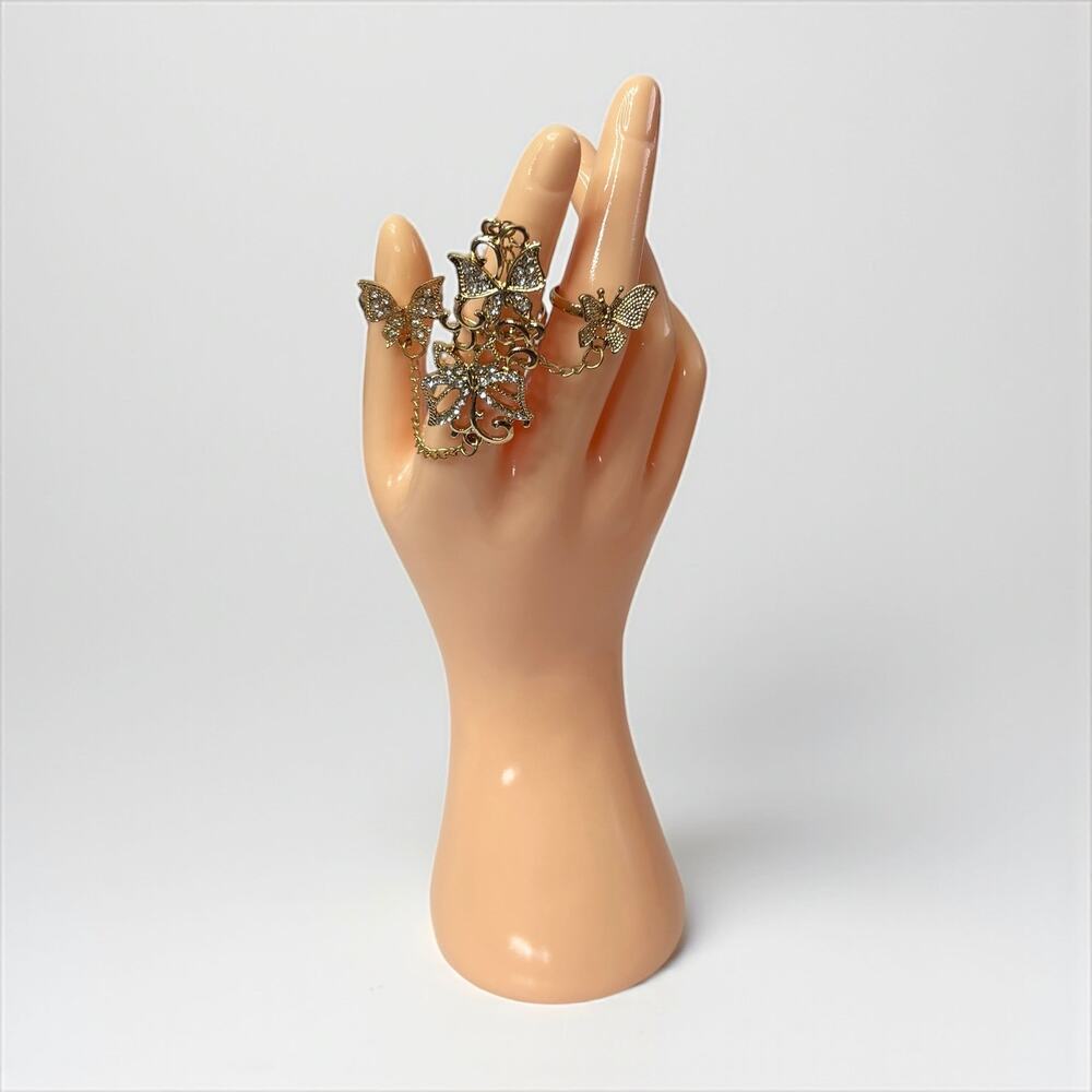 Gold Butterfly Rhinestone Hand Chain - Picture 2 of 6